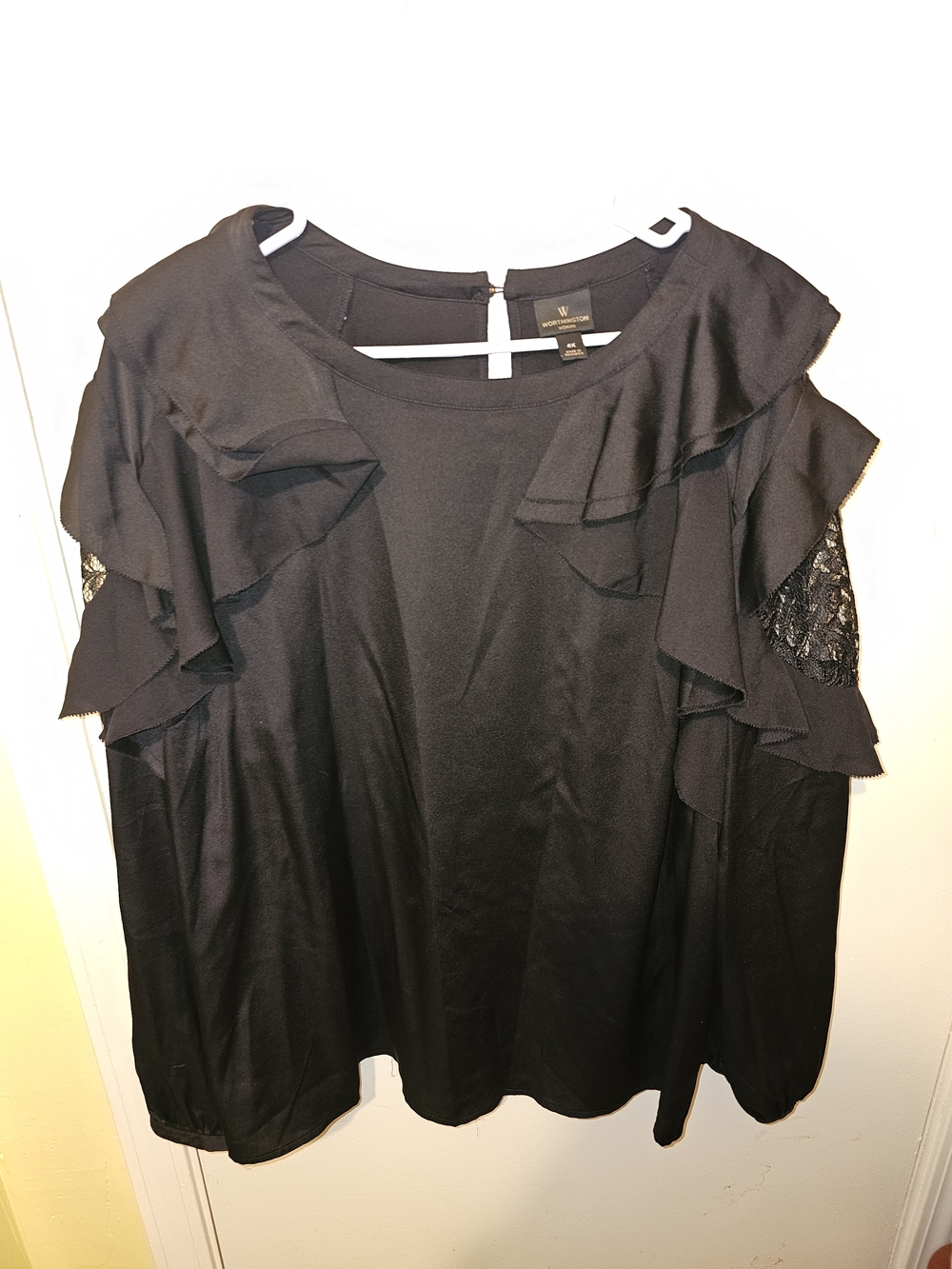 Worthington Black Ruffle Lace Top